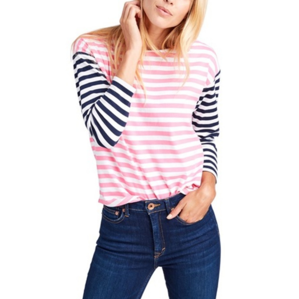 Vineyard Vines Mixed Stripe Knit Top Pink & Navy